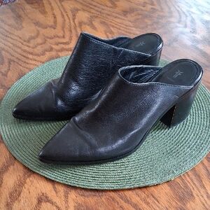 Frye Flynn Black Leather Pointed Toe Western Heeled Mules Size 9.5